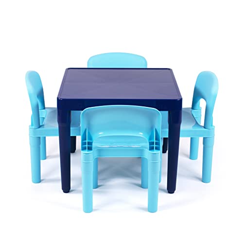 Humble Crew, Multi-Blue Kids Lightweight Plastic Table and 4 Chairs Set, Square