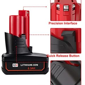 JYJZPB 2 Pack 6.5Ah 12V Battery for Milwaukee M12 Battery 48-11-2401 48-11-2412 48-11-2411 48-11-2420 48-11-2410 12Volt Cordless Tools for Milwaukee M12 Lithium Battery