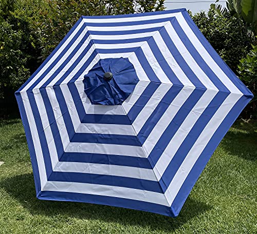 BELLRINO Replacement 9 ft 6 ribs ROYAL BLUE/WHITE STRIPE" STRONG & THICK" Umbrella Canopy (Canopy Only)