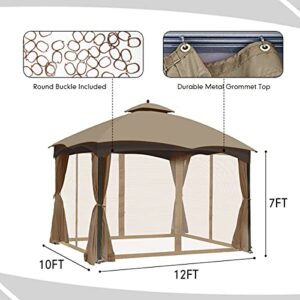 Ontheway Universal 10' x 12' Gazebo Replacement Mosquito Netting (Mosquito Net Only) (Light Brown)