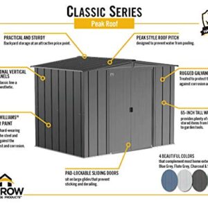 Arrow Classic 8' x 6' Outdoor Padlockable Steel Storage Shed Building, Flute Grey