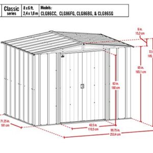 Arrow Classic 8' x 6' Outdoor Padlockable Steel Storage Shed Building, Flute Grey