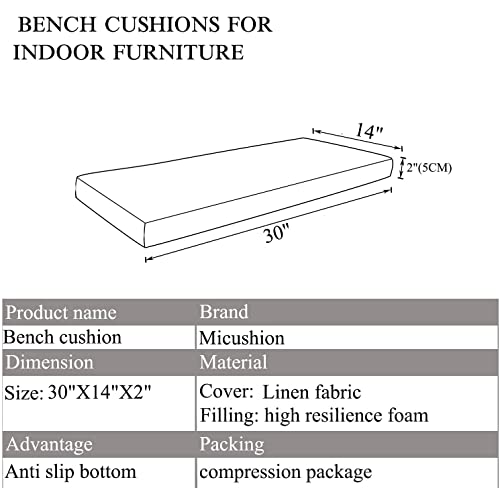 MICUSHION Piano Bench Cushion 30 x 14 inch for Indoor Shoe Storage with Ties Non Slip Picnic Bench Pad for Kitchen Dining Table Seat, Navy Blue