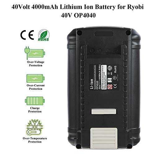 CELL9102 Replacement 40V Lithium Battery and Charger for Ryobi Lawn Mower 40v Battery OP4015 OP4050A OP4040 OP4050 OP40201 OP40501 and Charger OP401