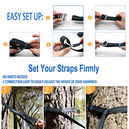 Onewind 2 * 10Ft Hammock Straps Set, Heavy Duty Camping Tree-Friendly Straps Hanging Kit with Safety Lock Cinch Buckle 1 Inch Wide 1500 LBS Durable Lightweight No-Stretch and Easy to Set Up