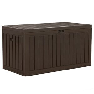 yitahome 86 gallon large deck box, double-wall resin outdoor storage boxes, deck storage for patio furniture, cushions, pool float, garden tools, lockable & waterproof (brown)