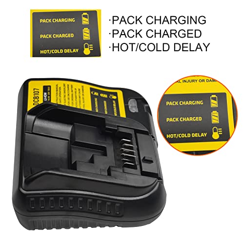 3A 10.8V-20V Max Lithium DCB107 Charger Compatible with Dewalt DCB120 DCB127 DCB206 DCB204 DCB200-2 DCB200 DCB180 Batteries Replacement for Dewalt DCB112 DCB115 DCB101 DCB105 DCB107 Charger