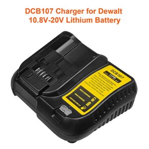 3A 10.8V-20V Max Lithium DCB107 Charger Compatible with Dewalt DCB120 DCB127 DCB206 DCB204 DCB200-2 DCB200 DCB180 Batteries Replacement for Dewalt DCB112 DCB115 DCB101 DCB105 DCB107 Charger