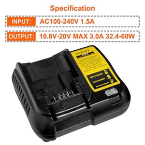 3A 10.8V-20V Max Lithium DCB107 Charger Compatible with Dewalt DCB120 DCB127 DCB206 DCB204 DCB200-2 DCB200 DCB180 Batteries Replacement for Dewalt DCB112 DCB115 DCB101 DCB105 DCB107 Charger