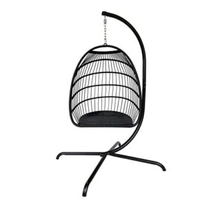 wykdd outdoor indoor rattan swing egg chair, folding hanging chair with c-bracket, with cushion and pillow