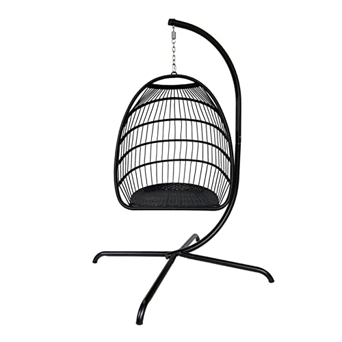 WYKDD Outdoor Indoor Rattan Swing Egg Chair, Folding Hanging Chair with C-Bracket, with Cushion and Pillow