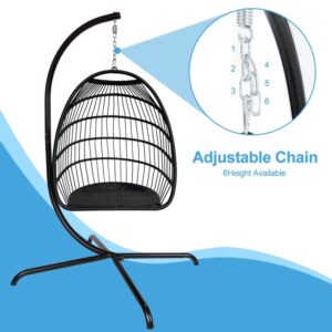 WYKDD Outdoor Indoor Rattan Swing Egg Chair, Folding Hanging Chair with C-Bracket, with Cushion and Pillow