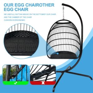 WYKDD Outdoor Indoor Rattan Swing Egg Chair, Folding Hanging Chair with C-Bracket, with Cushion and Pillow