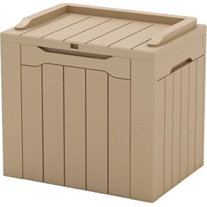 patiowell 30 gallon resin deck box, outdoor storage box for patio furniture, deliveries, pool supplies,waterproof and lockable, light borwn