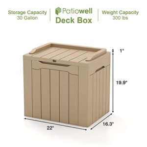 Patiowell 30 Gallon Resin Deck Box, Outdoor Storage Box for Patio Furniture, Deliveries, Pool Supplies,Waterproof and Lockable, Light Borwn