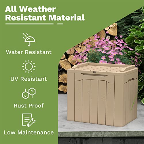 Patiowell 30 Gallon Resin Deck Box, Outdoor Storage Box for Patio Furniture, Deliveries, Pool Supplies,Waterproof and Lockable, Light Borwn