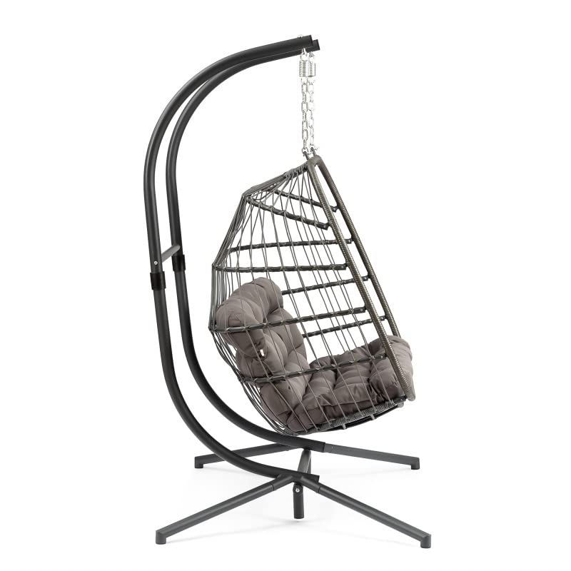 WYKDD 2-Person Hanging Swing Chair with Stand, Hanging Egg Chair, Wicker Rattan Hanging Chair with Cushion for Indoor Outdoor Garden