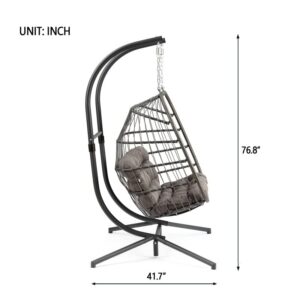 WYKDD 2-Person Hanging Swing Chair with Stand, Hanging Egg Chair, Wicker Rattan Hanging Chair with Cushion for Indoor Outdoor Garden