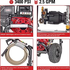 Simpson Cleaning MS61085 MegaShot 3400 PSI Gas Pressure Washer, 2.5 GPM, Kohler SH270, Includes Spray Gun and Extension Wand, 5 QC Nozzle Tips, 5/16-in. x 25-ft. MorFlex Hose, Black