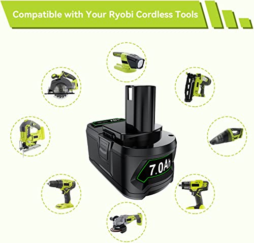 【Upgraded 7000mAh】 2Pack Replacement for Ryobi 18V Battery Lithium ONE+ P108 P102 P103 P104 P105 P107 P109 P122 Cordless Power Tools Battery with LED Indicator