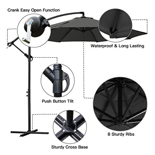 Sunnyglade 10Ft Outdoor Adjustable Offset Cantilever Hanging Patio Umbrella