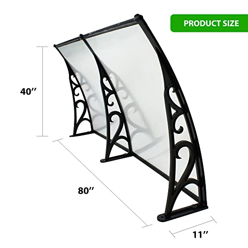 40 inch x 80 inch Window Awning Door Canopy Polycarbonate Cover Outdoor Front Door Patio Sun Shetter