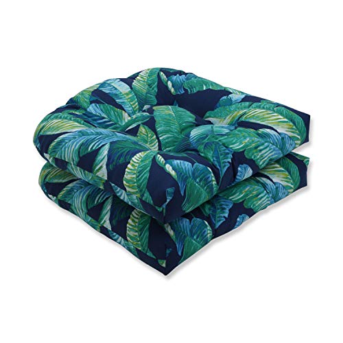 Pillow Perfect Outdoor/Indoor Hanalai Lagoon Tufted Seat Cushions (Round Back), 19" x 19", Blue, 2 Count