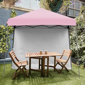 Tangkula 10x10 ft Pop up Canopy Tent, 1 Person Set-up Instant Shelter with Central Lock, Compact Portable Canopy with Roll-up Side Wall, Roller Bag, Stakes & Wind Ropes (Pink)