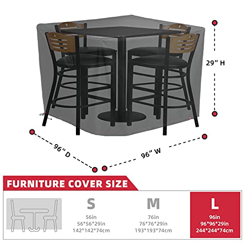 Turtle Life Patio Furniture Set Cover, Square Durable Water Resistant Outdoor UV Resistant Anti-Fading Dining Table Chairs Cover with Metal Support and Upgrade Air Vent, Black, 96" L x 96" W x 29" H