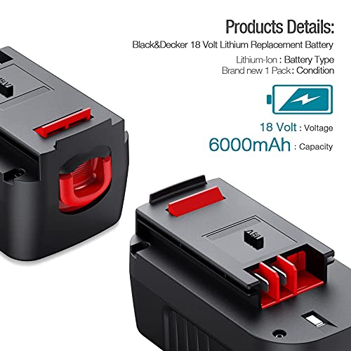 ORHFS 6.0Ah HPB18 Lithium-Ion Battery Replacement for Black&Decker 18V Battery HPB18-OPE 244760-00 A1718 FS18FL FSB18 Firestorm Cordless Power Tools