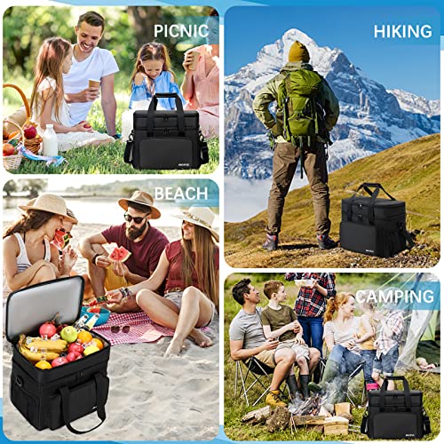 Cooler Bag 60-Can Soft Sided Coolers, Double Deck Insulated Camping Cooler, Leakproof Lunch Cooler, Collapsible Cooler Bag, Portable Large Lunch Bag for Beach, Travel, Camping, Picnic-Black