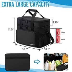 Cooler Bag 60-Can Soft Sided Coolers, Double Deck Insulated Camping Cooler, Leakproof Lunch Cooler, Collapsible Cooler Bag, Portable Large Lunch Bag for Beach, Travel, Camping, Picnic-Black