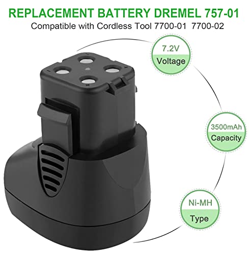 Hanaix 7.2 Volt 3500mAh Battery Compatible with Dremel 7700-01 and Dremel 7700-02 Replacement Dremel 757-01 Dremel 7.2 Volt Battery (Do not fit Dremel 770 Type 1)