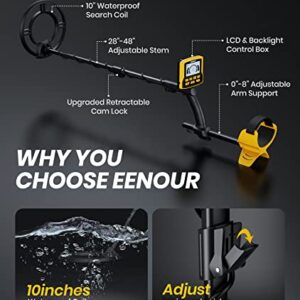 EENOUR Metal Detector for Adults Waterproof - Professional High Accuracy Metal Detectors with 5 Mode, 10" Coil, 10" Detection Depth, Larger LCD Display, Advanced DSP Chip for Treasure Hunting - GC1078