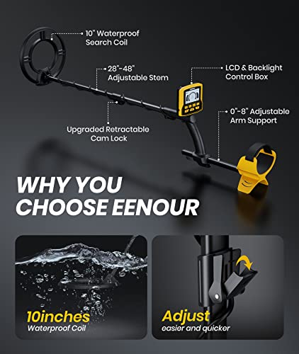 EENOUR Metal Detector for Adults Waterproof - Professional High Accuracy Metal Detectors with 5 Mode, 10" Coil, 10" Detection Depth, Larger LCD Display, Advanced DSP Chip for Treasure Hunting - GC1078