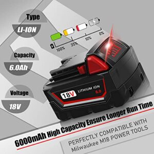 JIALIPOK High Capacity 6.0Ah Replacement for Milwaukee 18V Battery M18 M18B 48-11-1820 48-11-1850 48-11-1828 48-11-10 Lithium-Ion Battery Cordless Power Tools