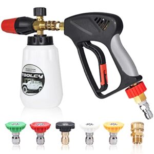 toolcy foam cannon kit with pressure washer gun 5000 psi, 5 pressure washer nozzle tips, 1/4″ quick connector, 1l bottle, quick release, industrial grade