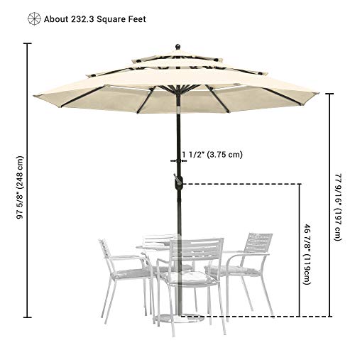 Yescom 9ft 3 Tier UV70+ Aluminum Push Tilt Patio Umbrella Crank Handle for Outdoor Pool Deck Table Market Furniture