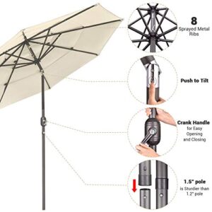 Yescom 9ft 3 Tier UV70+ Aluminum Push Tilt Patio Umbrella Crank Handle for Outdoor Pool Deck Table Market Furniture