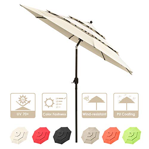 Yescom 9ft 3 Tier UV70+ Aluminum Push Tilt Patio Umbrella Crank Handle for Outdoor Pool Deck Table Market Furniture