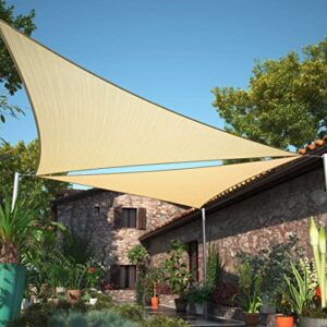 shademart 10′ x 10′ x 10′ beige sun shade sail triangle canopy fabric cloth screen, water permeable & uv resistant, heavy duty, carport patio outdoor – (we customize size)