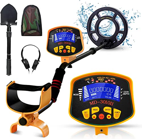 Metal Detector with Shovel for Adults, Pinpoint Gold Detector with LCD Display, Advanced DSP Chip, 10'' Detection Depth, 5 Search Modes, IP68 Waterproof for Treasure Hunting