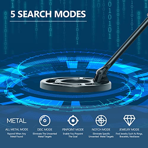 Metal Detector with Shovel for Adults, Pinpoint Gold Detector with LCD Display, Advanced DSP Chip, 10'' Detection Depth, 5 Search Modes, IP68 Waterproof for Treasure Hunting