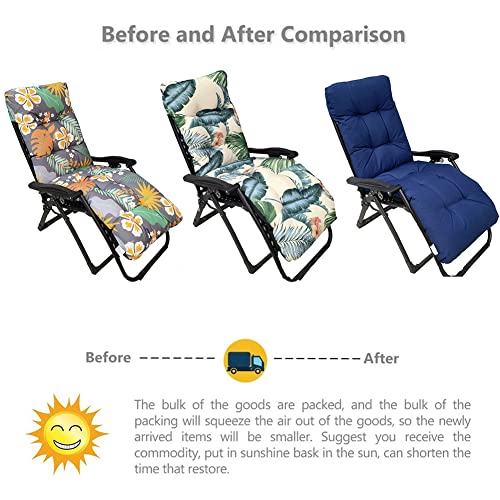 Srutirbo Waterproof Patio Lounge Chair Cushion, Indoor Outdoor Floral Printed Sun Lounger Pad Replacement with Ties, Rocking Chair Sofa Cushion Non-Slip High Back Chair Cushions, 66 Inch (Black)