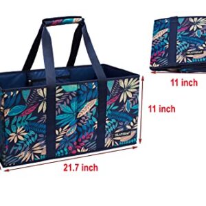 YELAIYEHAO Extra Large Utility Tote Bag - Oversized Collapsible Pool Beach Canvas Basket (1-open, BlueLeaf)