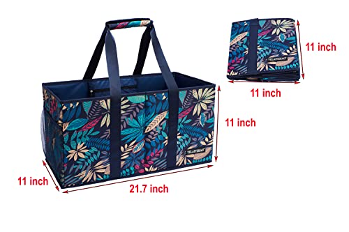 YELAIYEHAO Extra Large Utility Tote Bag - Oversized Collapsible Pool Beach Canvas Basket (1-open, BlueLeaf)