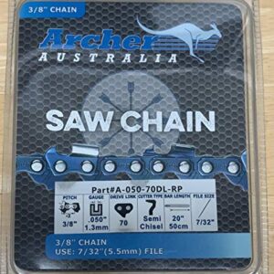 20" Chainsaw Ripping Saw Chain 3/8" pitch.050 gauge with 70 drive links, Compatible with Echo CS590 and POULAN PRO PP5020AV replaces part# 72RD070G