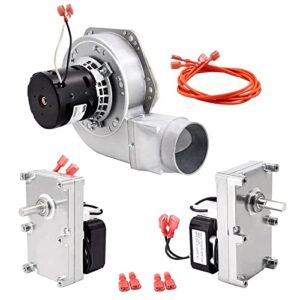 criditpid pu-047040 auger motor & pu-076002b combustion exhaust blower fan for englander 25-pdvc, 55-shp10, 25-pdv pellet stoves. exhaust blower with housing.