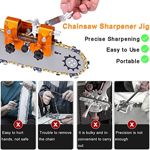 Latest Version Chainsaw Sharpening Jig, Chain Saw Sharpener Tool with 3Pcs Hard Tungsten Sharpening Burr, Universal Chain Saw Chain Sharpening Jig Kit for 4"-22" Kinds of Chain Saws and Electric Saws