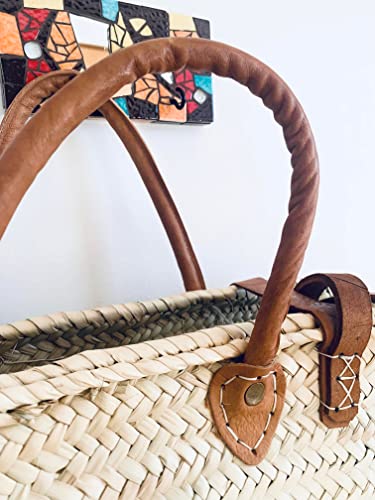 Palm Leaf Taza Backpack , Straw Bag Made, Shopping and Picnic Baskets, Traditional Moroccan Bag, Leather Made Bags, Handcrafted Bag, Beach Bag. (Brown)